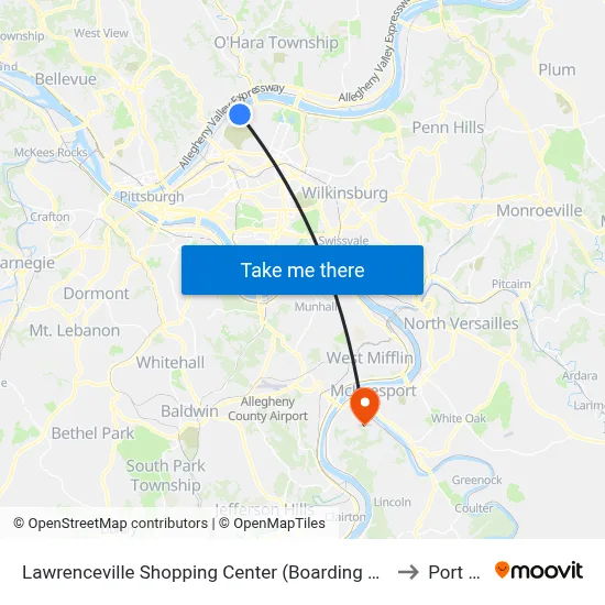Lawrenceville Shopping Center (Boarding Stop-Shelter) to Port Vue map