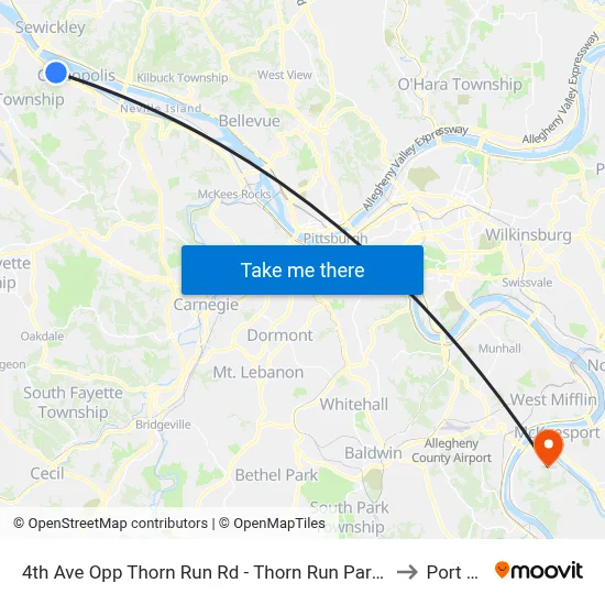 4th Ave Opp Thorn Run Rd - Thorn Run Park And Ride to Port Vue map