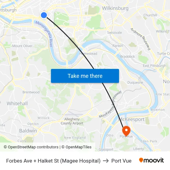 Forbes Ave + Halket St (Magee Hospital) to Port Vue map
