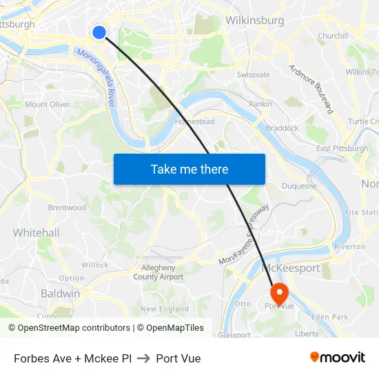 Forbes Ave + Mckee Pl to Port Vue map