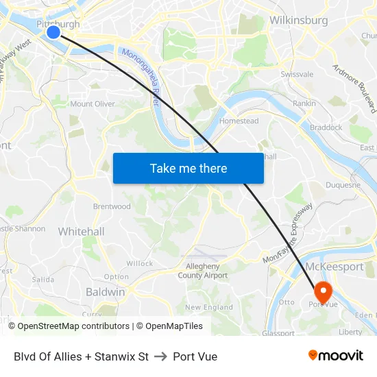 Blvd Of Allies + Stanwix St to Port Vue map