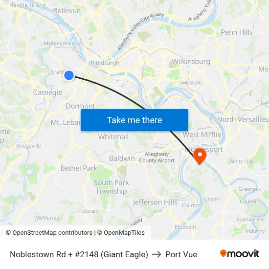 Noblestown Rd + #2148 (Giant Eagle) to Port Vue map