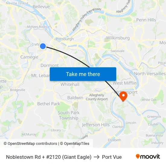 Noblestown Rd + #2120 (Giant Eagle) to Port Vue map
