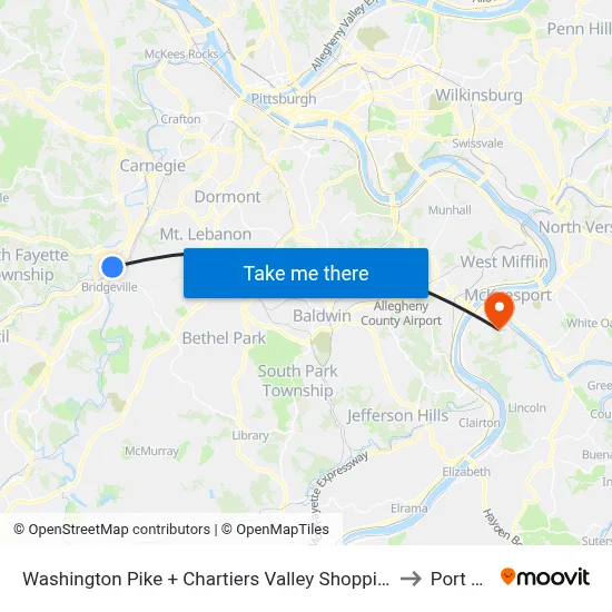Washington Pike + Chartiers Valley Shopping Center to Port Vue map