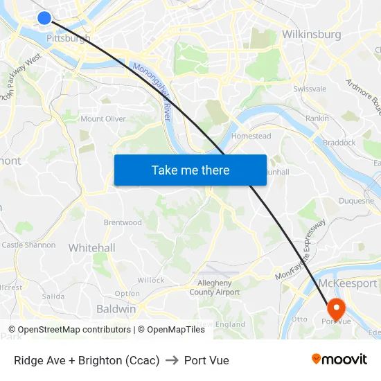 Ridge Ave + Brighton (Ccac) to Port Vue map