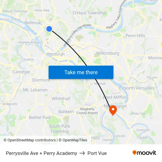 Perrysville Ave + Perry Academy to Port Vue map