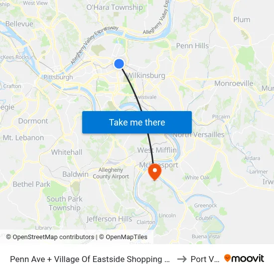 Penn Ave + Village Of Eastside Shopping Center to Port Vue map