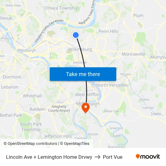 Lincoln Ave + Lemington Home Drvwy to Port Vue map