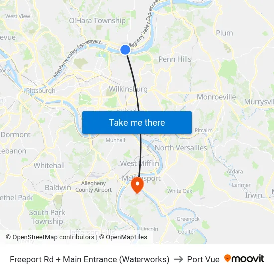 Freeport Rd + Main Entrance (Waterworks) to Port Vue map