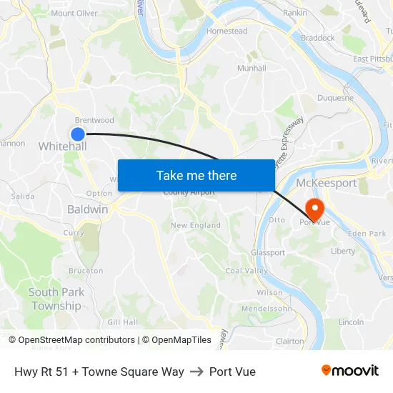 Hwy Rt 51 + Towne Square Way to Port Vue map