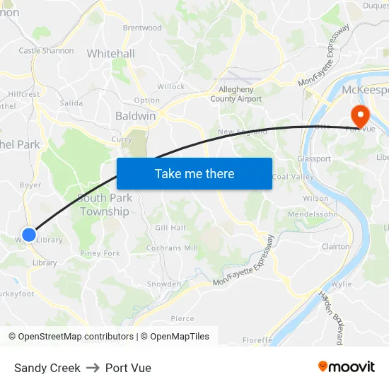 Sandy Creek to Port Vue map
