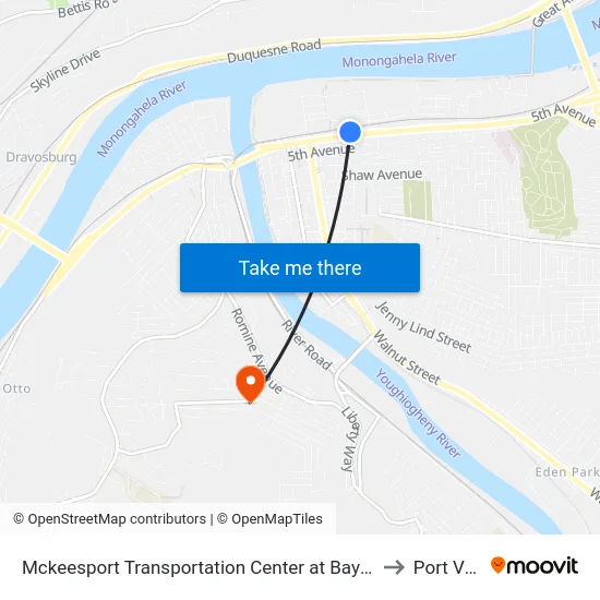 Mckeesport Transportation Center at Bay #4 to Port Vue map