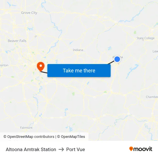 Altoona Amtrak Station to Port Vue map