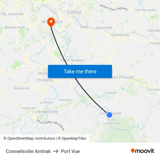 Connellsville Amtrak to Port Vue map