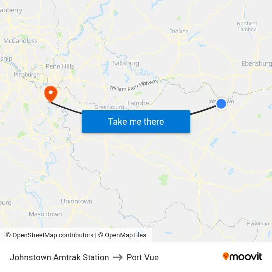 Johnstown Amtrak Station to Port Vue map