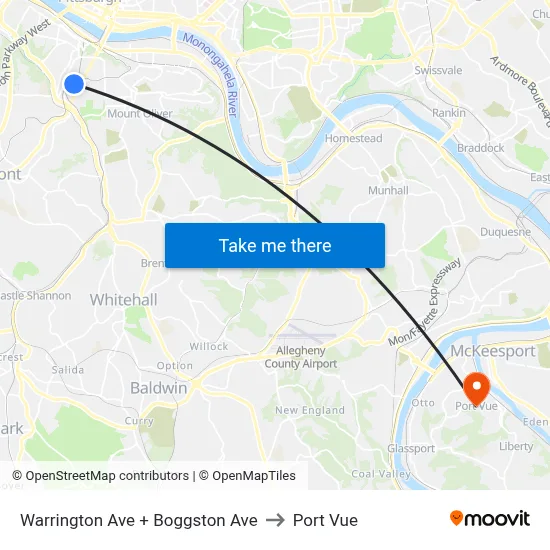 Warrington Ave + Boggston Ave to Port Vue map