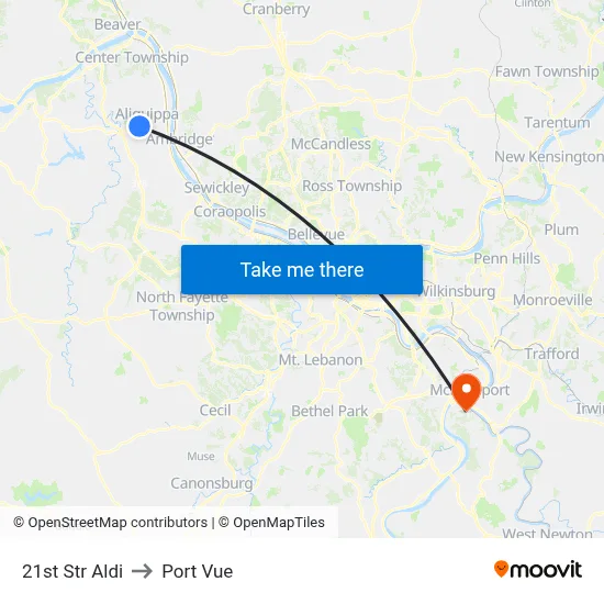 21st Str Aldi to Port Vue map