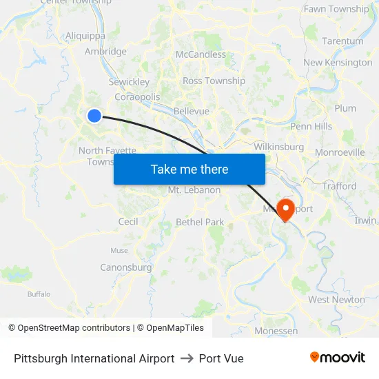 Pittsburgh International Airport to Port Vue map