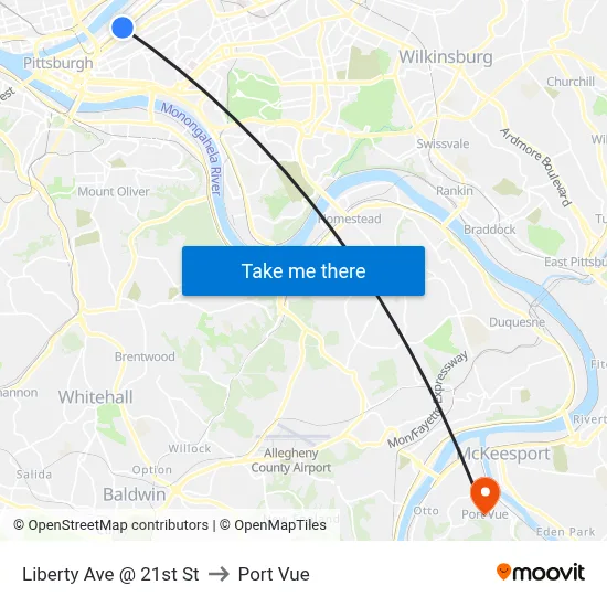 Liberty Ave @ 21st St to Port Vue map