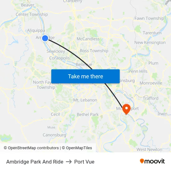 Ambridge Park And Ride to Port Vue map