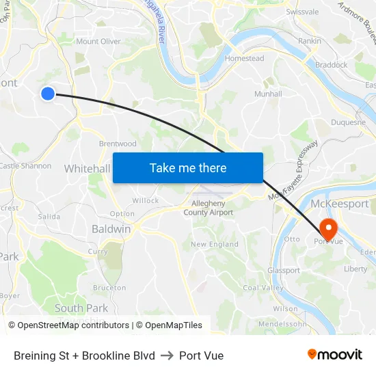 Breining St + Brookline Blvd to Port Vue map