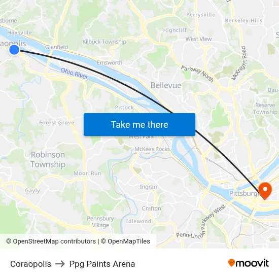 Coraopolis to Ppg Paints Arena map