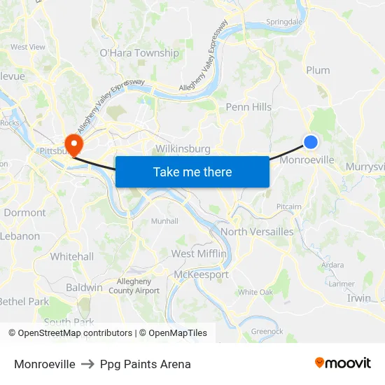 Monroeville to Ppg Paints Arena map