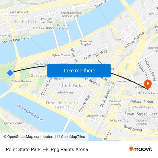Point State Park to Ppg Paints Arena map