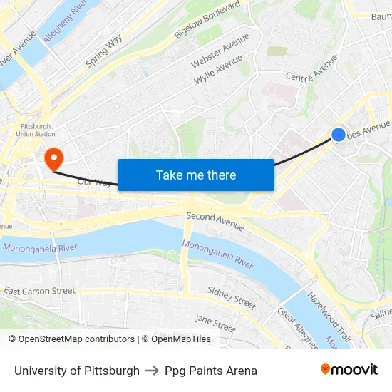 University of Pittsburgh to Ppg Paints Arena map