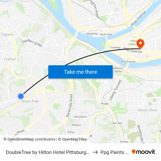 DoubleTree by Hilton Hotel Pittsburgh - Green Tree to Ppg Paints Arena map