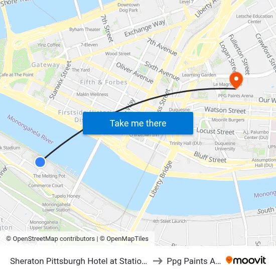 Sheraton Pittsburgh Hotel at Station Square to Ppg Paints Arena map