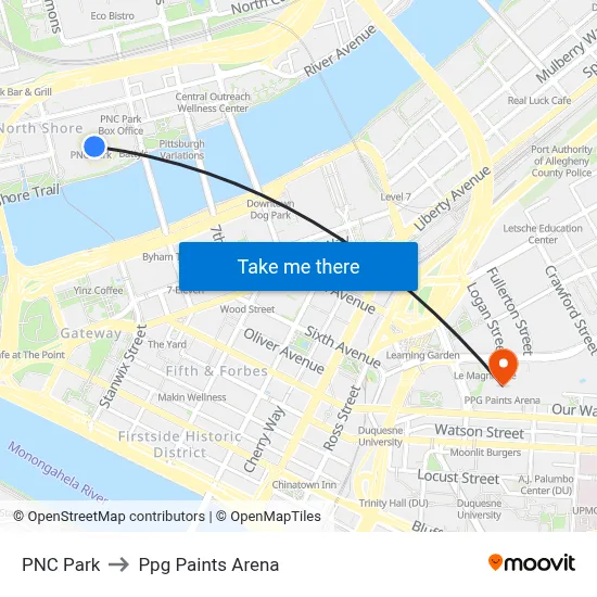 PNC Park to Ppg Paints Arena map