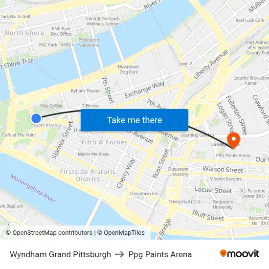 Wyndham Grand Pittsburgh to Ppg Paints Arena map