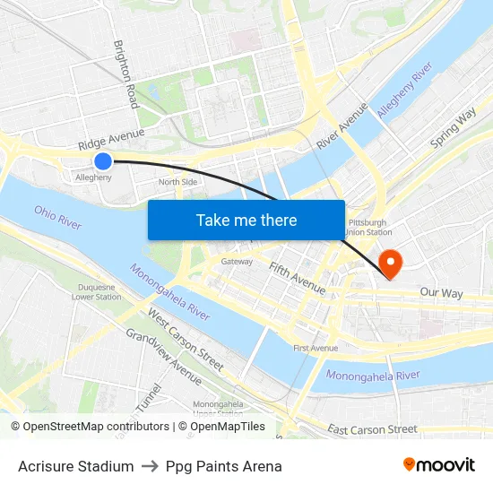 Acrisure Stadium to Ppg Paints Arena map