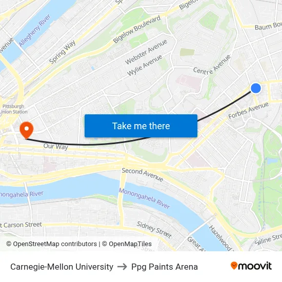 Carnegie-Mellon University to Ppg Paints Arena map