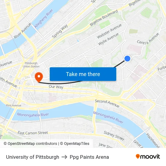 University of Pittsburgh to Ppg Paints Arena map