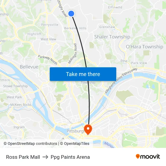 Ross Park Mall to Ppg Paints Arena map