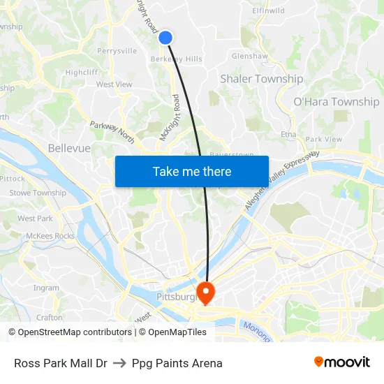 Ross Park Mall Dr to Ppg Paints Arena map