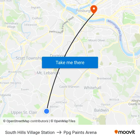 South Hills Village Station to Ppg Paints Arena map