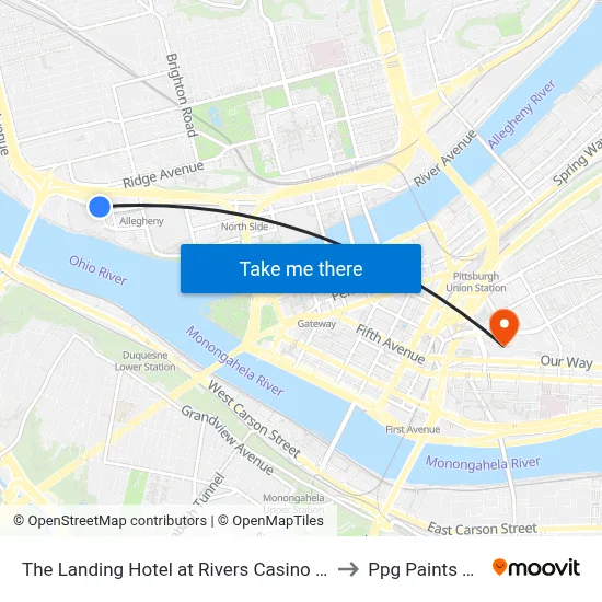 The Landing Hotel at Rivers Casino Pittsburgh to Ppg Paints Arena map