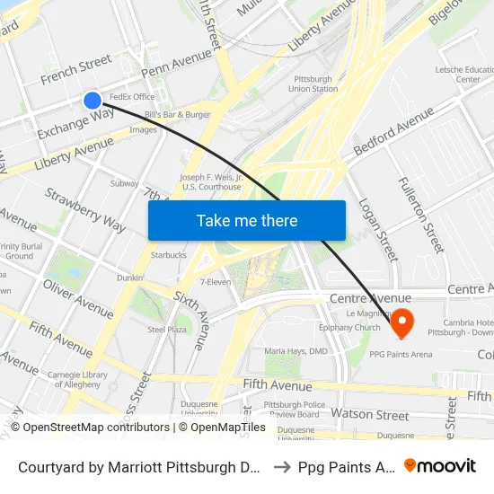Courtyard by Marriott Pittsburgh Downtown to Ppg Paints Arena map