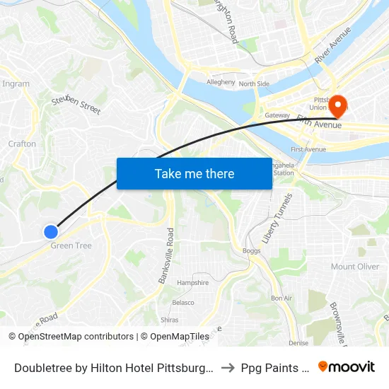 Doubletree by Hilton Hotel Pittsburgh-Green Tree to Ppg Paints Arena map