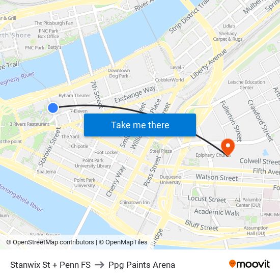 Stanwix St + Penn FS to Ppg Paints Arena map