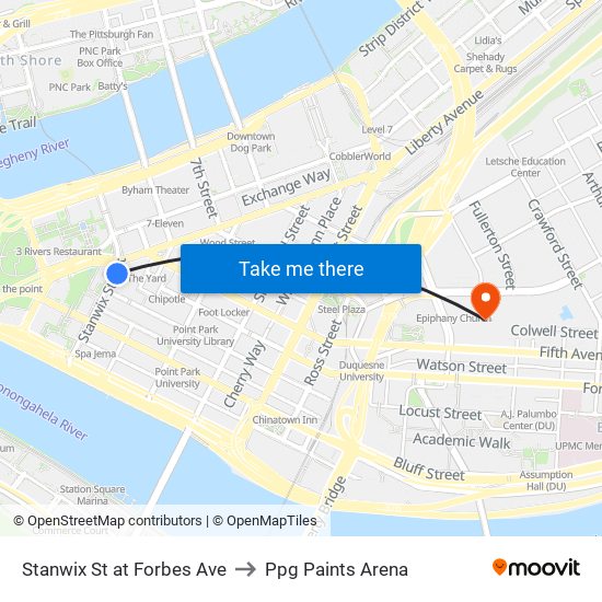 Stanwix St at Forbes Ave to Ppg Paints Arena map