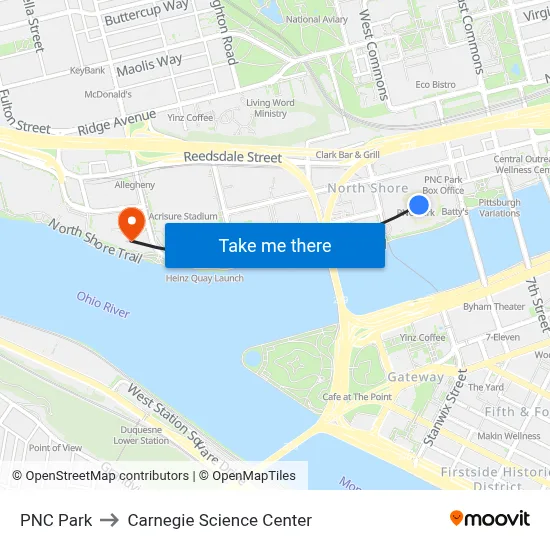 PNC Park to Carnegie Science Center map