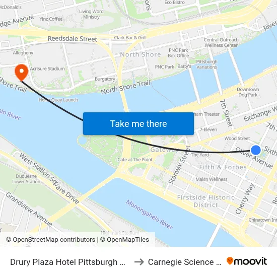 Drury Plaza Hotel Pittsburgh Downtown to Carnegie Science Center map