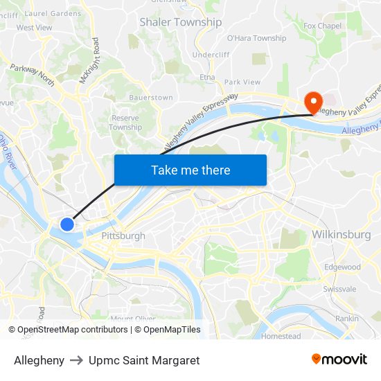 Allegheny to Upmc Saint Margaret map