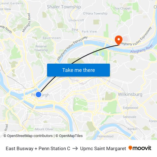 East Busway + Penn Station C to Upmc Saint Margaret map