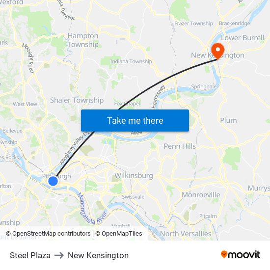 Steel Plaza to New Kensington map