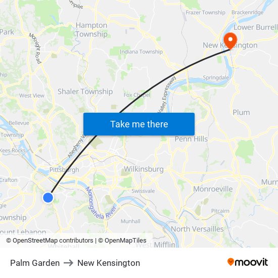 Palm Garden to New Kensington map